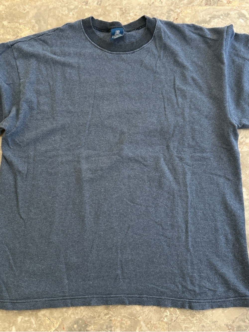 Vintage 90s Belton Waffle Knit T Shirt XL USA Made Blue